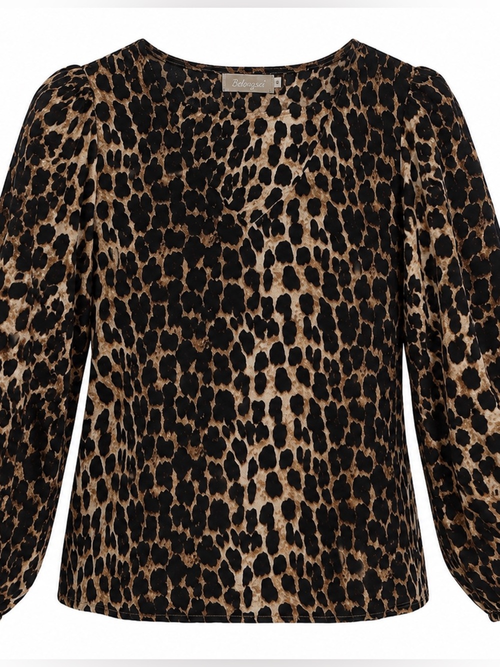 Belongsci Balloon Sleeve Leopard Print Blouse